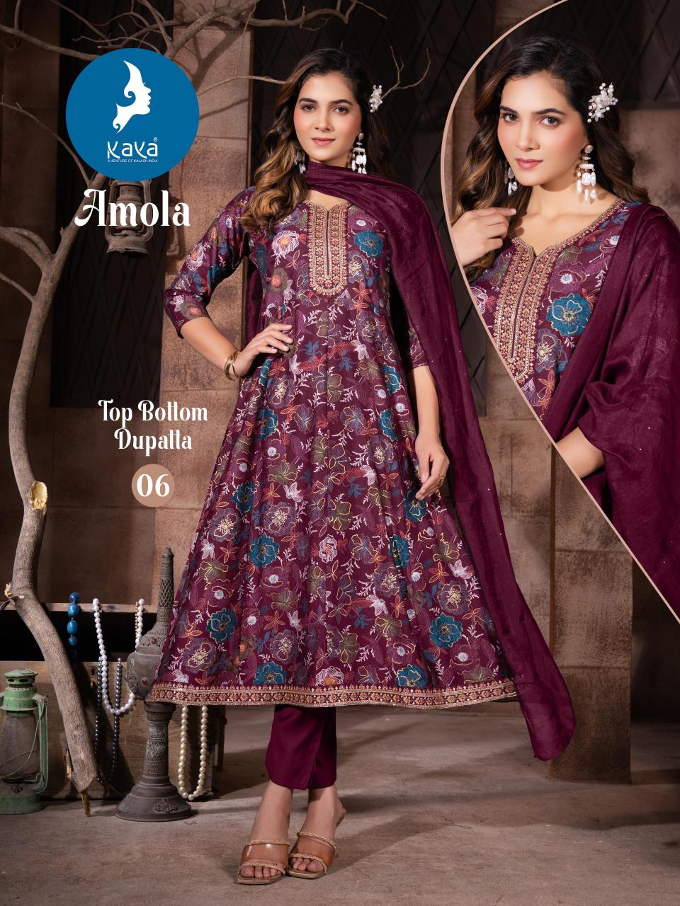 Kaya kurti amola vertican print with foil anarkali indian stylish kurti