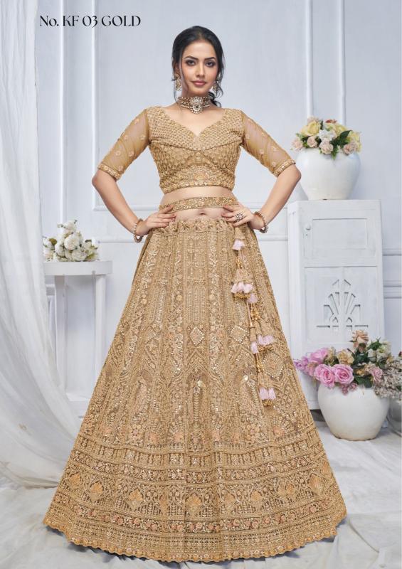 KF-03 Gold Soft net Indian lehenga choli manufacturers in Kolkata