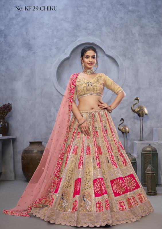 KF-29 Banarasi silk chiku Budget lehenga choli wholesale market
