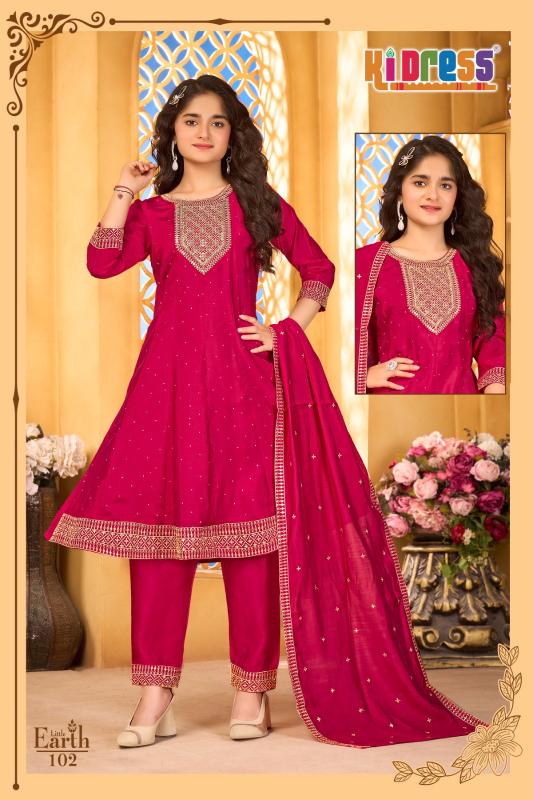 Kidress little earth kids girls wear roman silk 3 pcs kurti indian wear