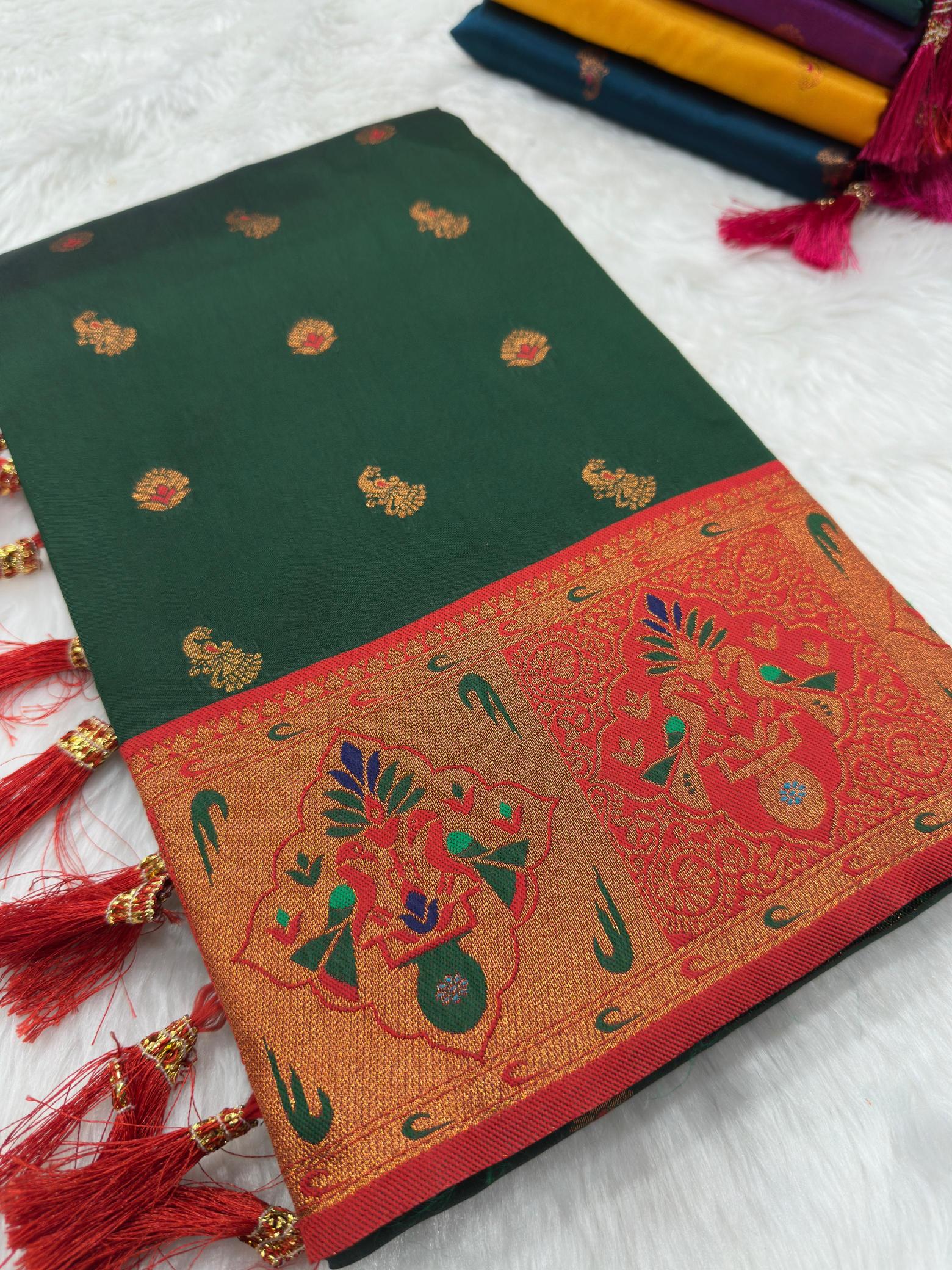 Kiva paithani soft silk with contrast blouse piece famous saree brands in india