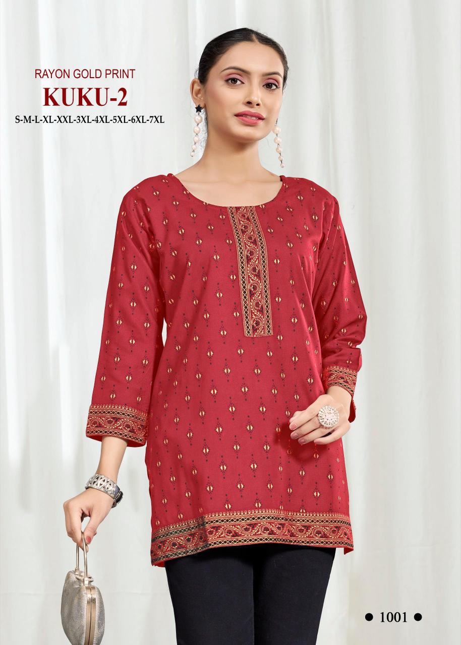 Kuku 2 rayon gold print short top clothes wholesale 
