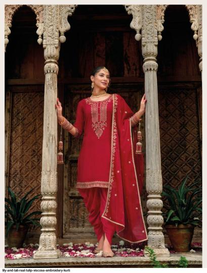 Lily & lali real tulip viscose self jacquard 3 pcs wholesale kurtis manufacturers
