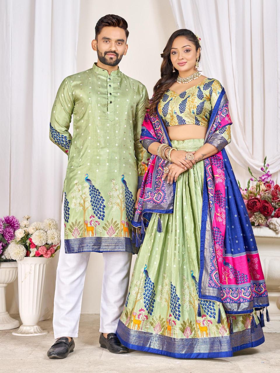 LOVE BIRDS Dola Silk Green Lehenga choli wholesale manufacturers