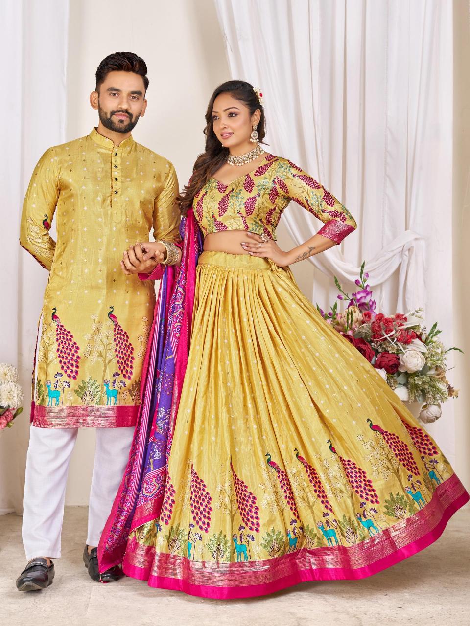 LOVE BIRDS Dola Silk Yellow Lehegha choli manufacturers in Kolkata