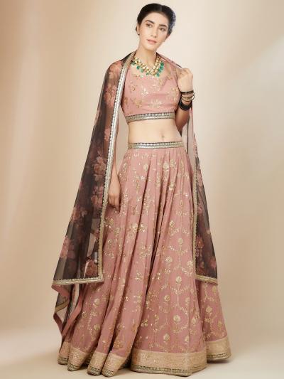 Luxurious Dusty Heavy Georgette Pink Bridal lehenga choli in Hyderabad