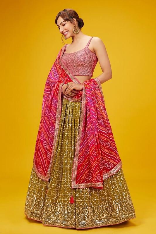 Luxurious Olive Heavy Georgette 5076 Lehegha choli online shopping