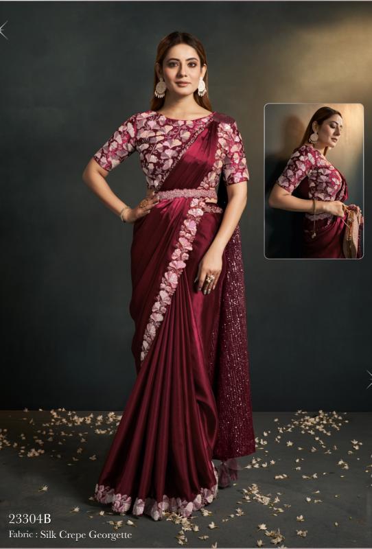 Mahotsav mohmanthan 23300 series enigma satin silk crepe ready to wear saree indian