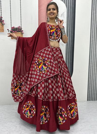 Maroon Cotton Mirror Work Navratri wholesale ghagra choli in mumbai