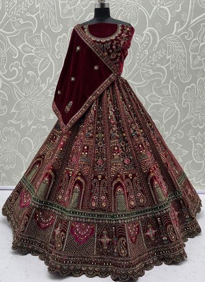 Maroon Net Sequin Work Wedding Wear wholesale lehenga online shopping