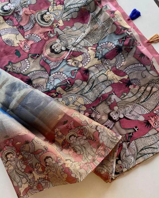 Mesmerising soft tissue silk 3D digital print saree indian patterns