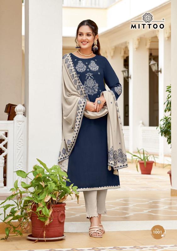 Mittoo festiva rayon weaving print 3 pcs indian kurtis wholesale