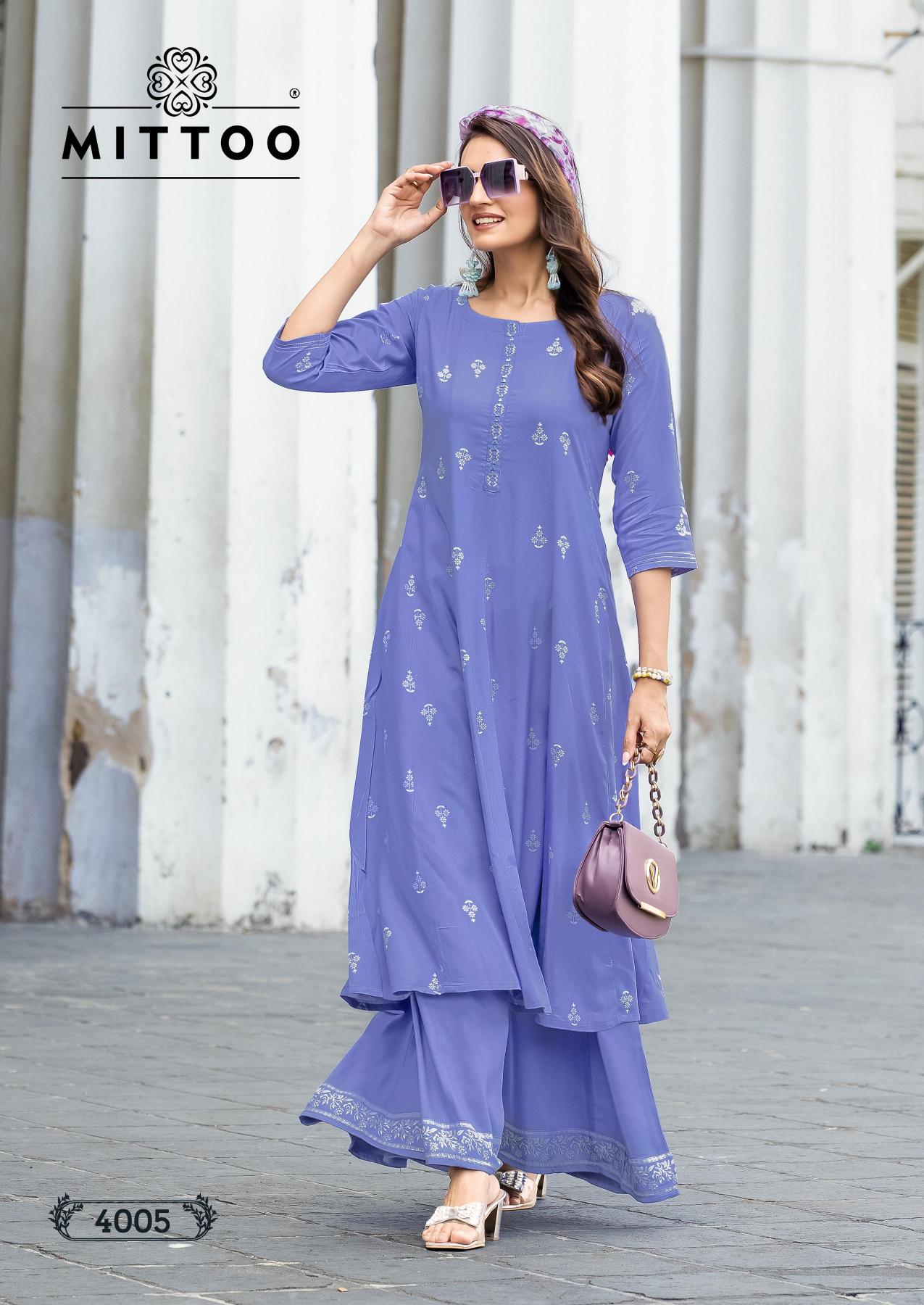 Mittoo toral rayon print with pocket kurti with plazzo latest indian kurtis
