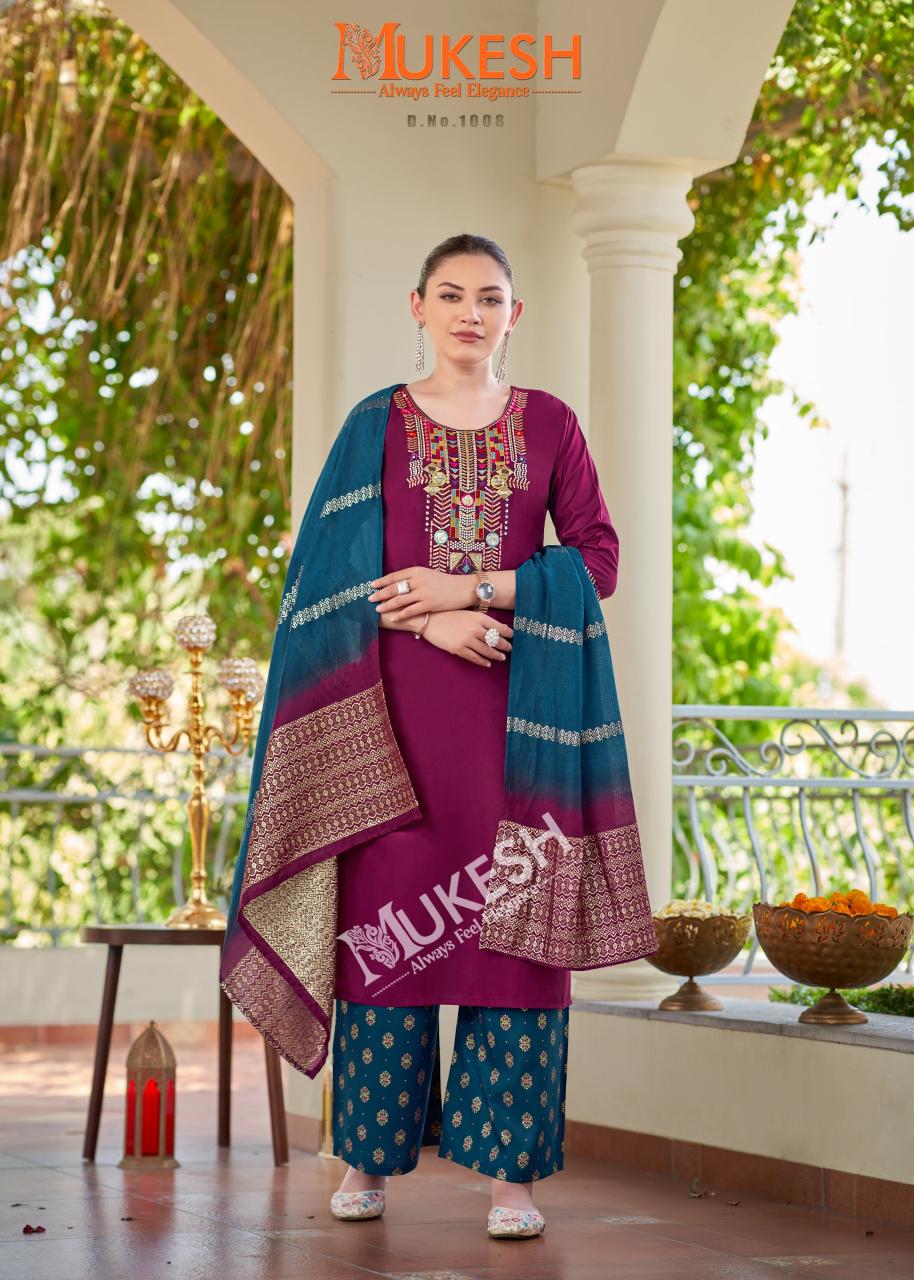 Mukesh mausam rayon with embroidery 3 pcs wholesale clothing suppliers in india