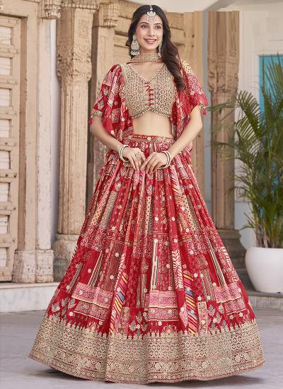 Multi Color Chinon Silk Digital Print Work 614 surat lehenga choli wholesale market