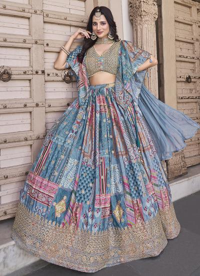 Multi Color Chinon Silk Digital Print Work 999 lehenga choli mumbai