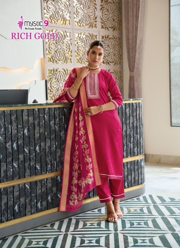 Mystic9 rich gold vol 5 cotton 3 pcs kurti manufacturer in delhi