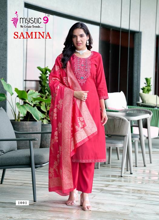 Mystic9 samina vol 1 roman silk shimmer 3 pcs modern indian kurti design
