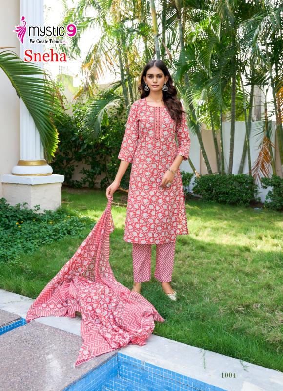 Mystic9 sneha vol 1 cotton foil print 3 pcs branded kurtis in india