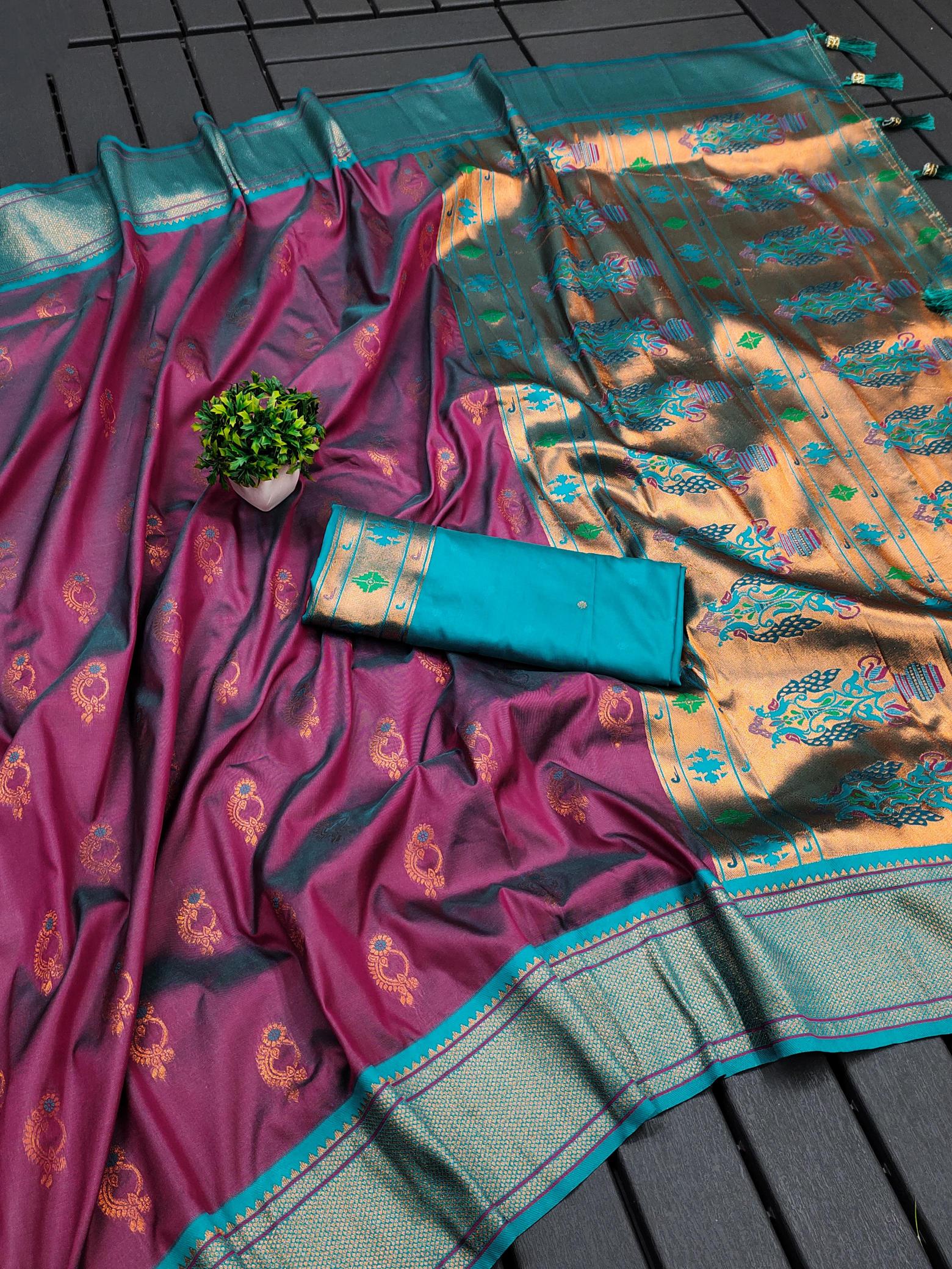 Nath paithani soft silk meenakari weawing rich pallu indian saree ebay