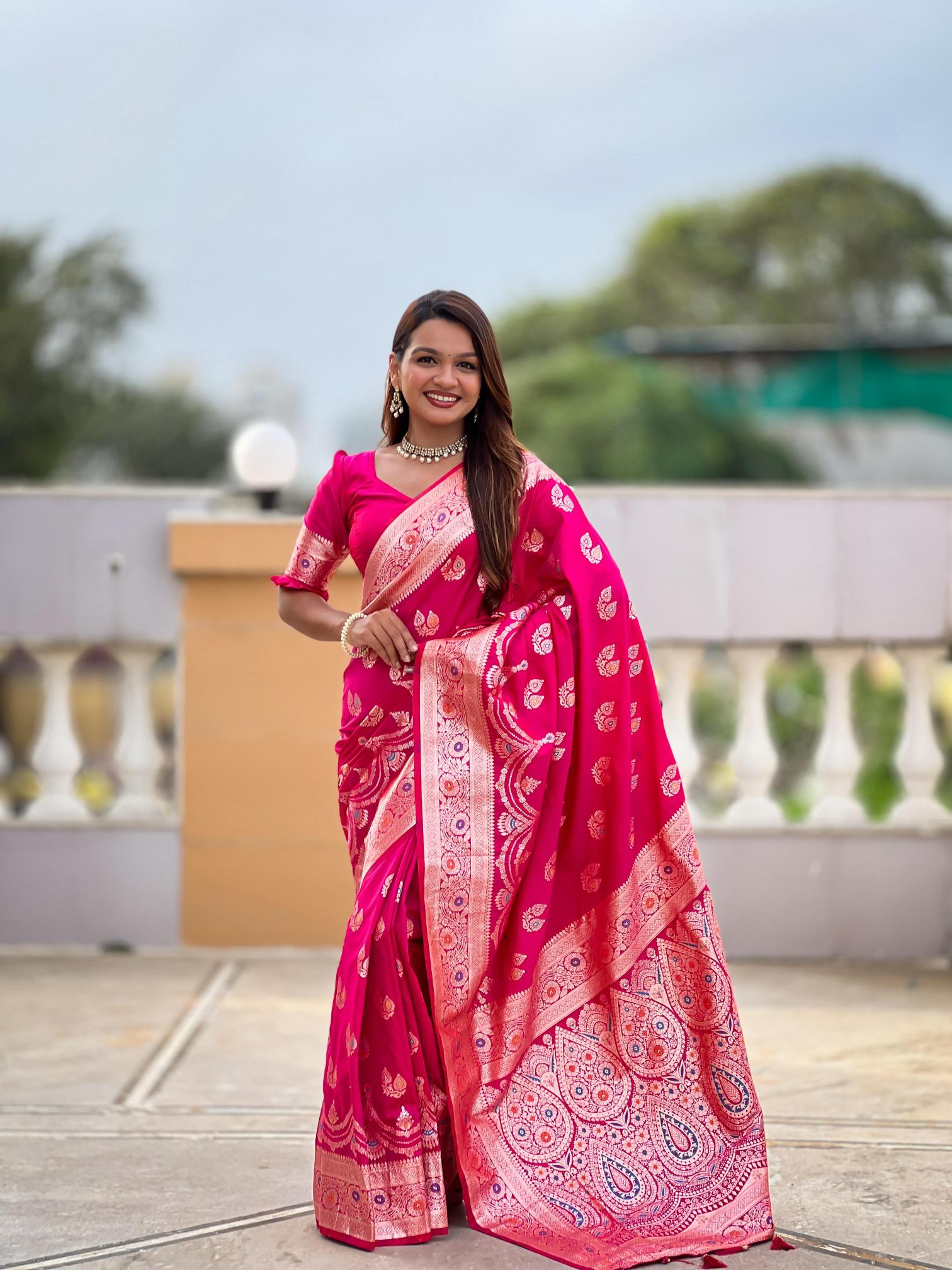 Neckless banarasi soft silk meenakari elegant work latest indian sarees