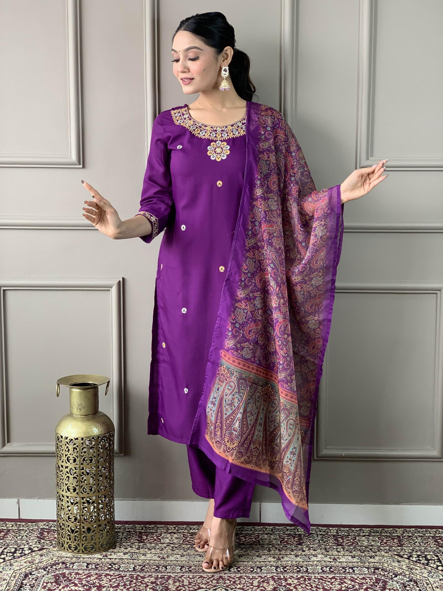 Nisha rayon slub wine straight 3 pcs silk kurtis online india