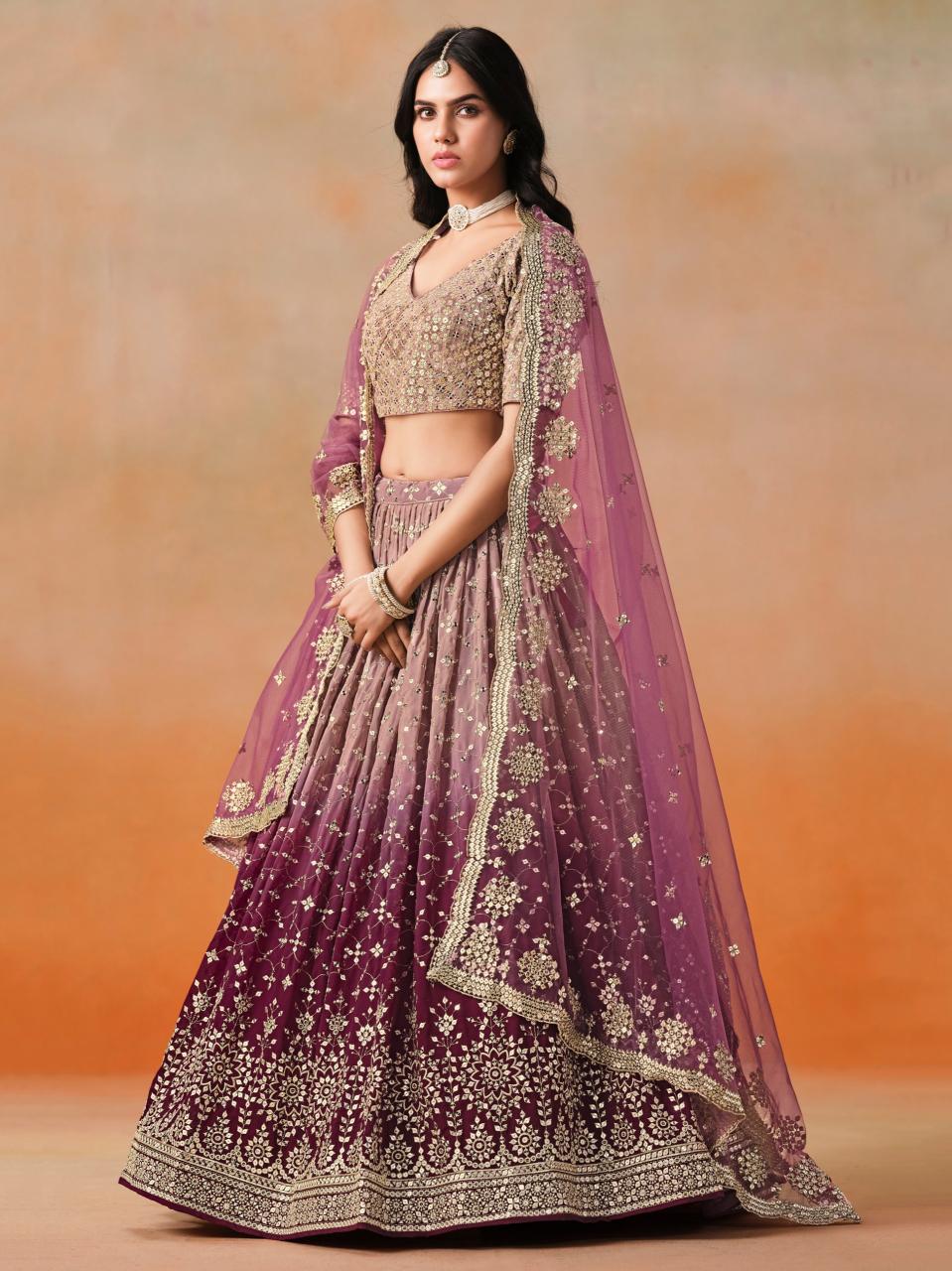 Ombre WEDDING Georgette Maroon  Latest Lehegha choli designs