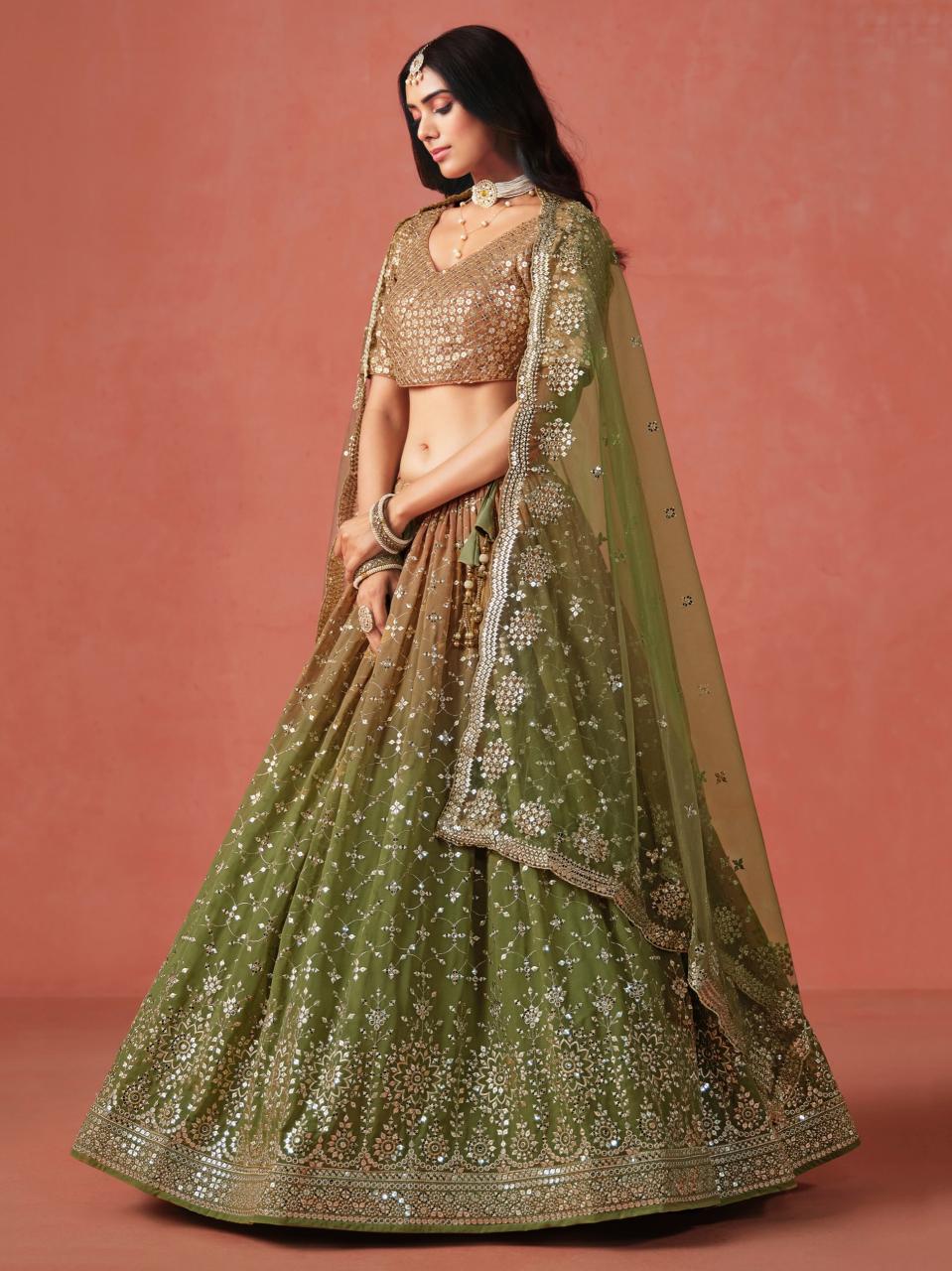 Ombre WEDDING Georgette Mehndi Bridal lehenga suppliers in Gujarat