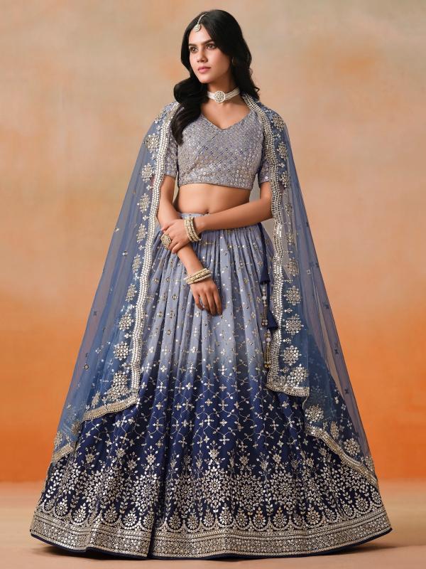 Ombre WEDDING Georgette NavyBlue Designer lehenga manufacturers in Rajkot