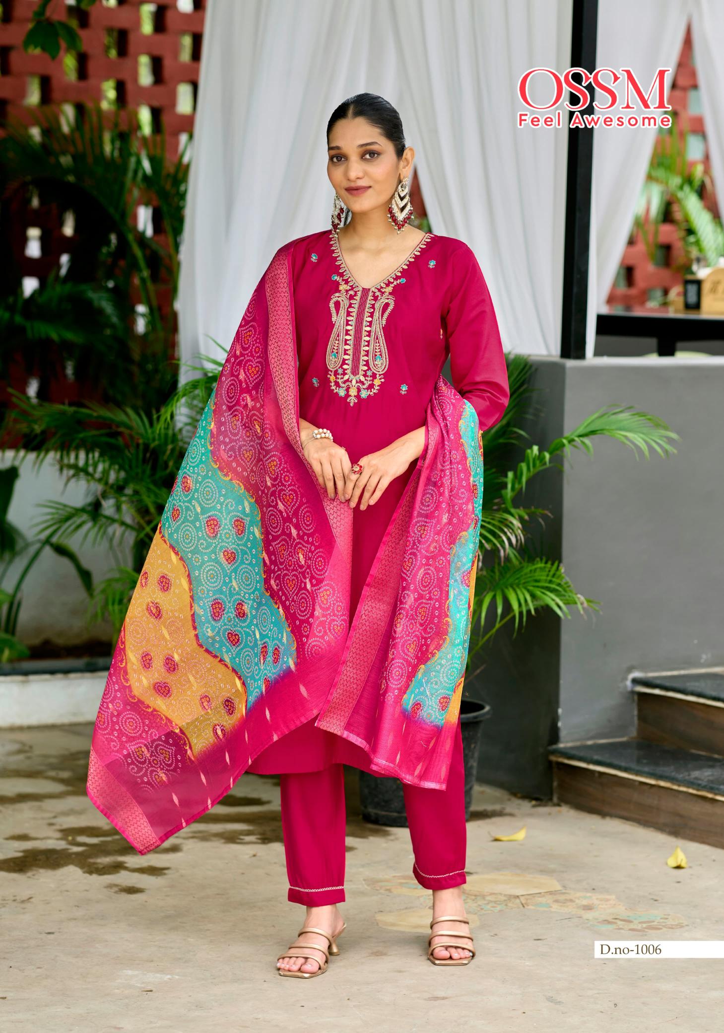 Ossm mayree viscos roman silk 3 pcs womens kurtis wholesale
