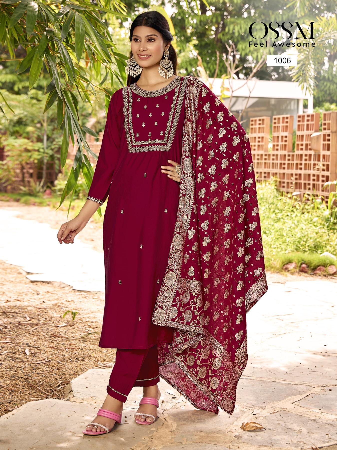 Ossm monalisa vol 5 viscos roman silk 3 pcs kurti premium clothes wholesale