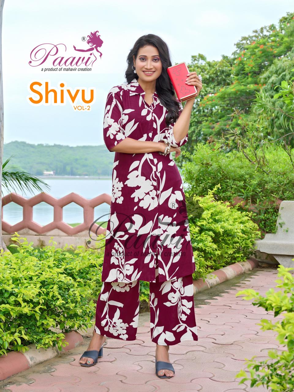 Paavi shivu vol 2 reyon print cord set for women wholesale
