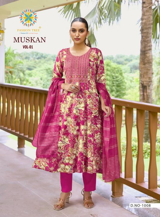 Passion tree muskan vol 1 reyon print anarkali 3 pcs latest indian kurtis