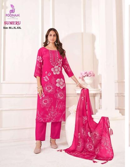 Poonam designer sumeru natural crepe 3 pcs surat kurti market