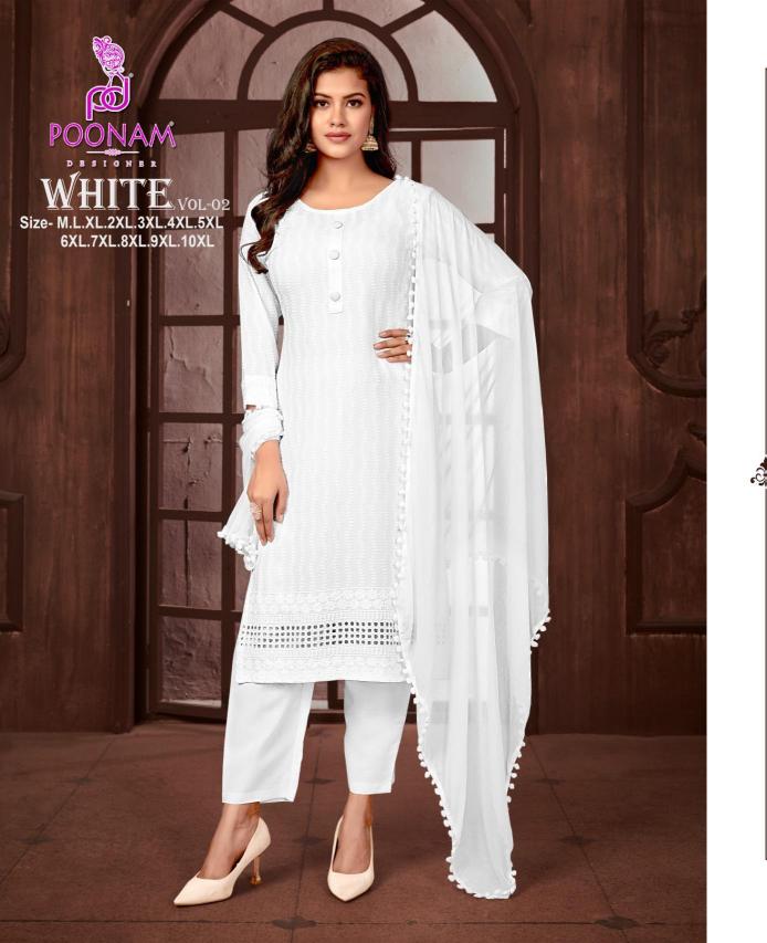 Poonam designer white vol-2 rayon chikan work readymade kurti wholesale