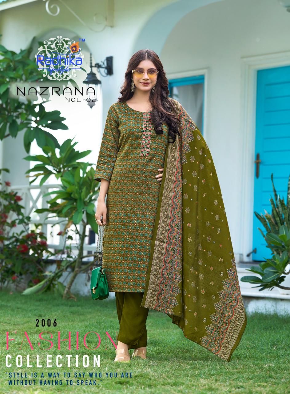 Radhika lifestyle nazrana vol 2 jam satin discharge print 3 pcs westside kurtis india