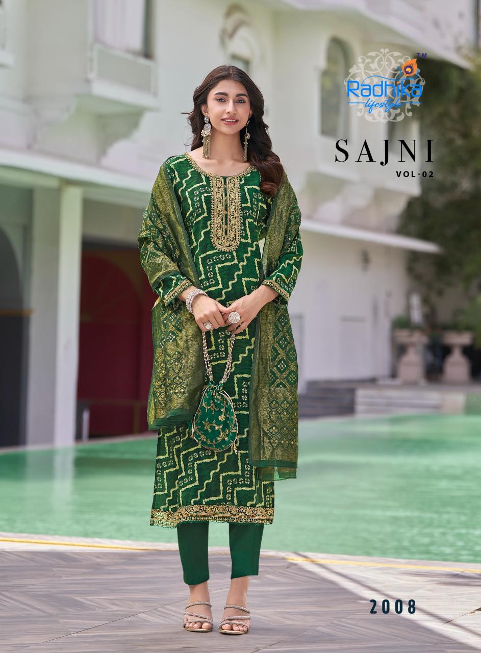 Radhika lifestyle sajni vol 2 reyon print 3 pcs silk ethnic kurtis online