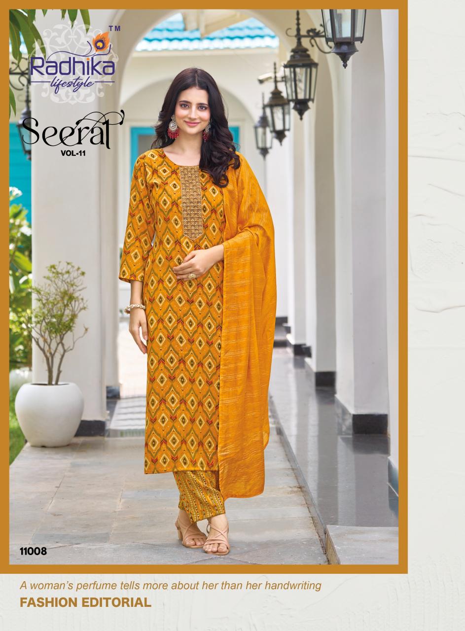 Radhika lifestyle seerat vol 11 reyon capsule foil print kurti sets online india