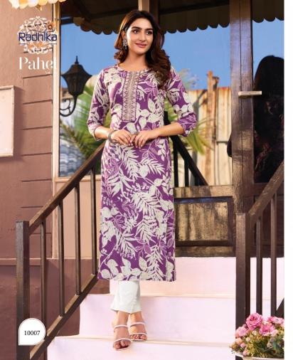 Radhika pahel vol-10 rayon printed straight wholesale kurtis in surat