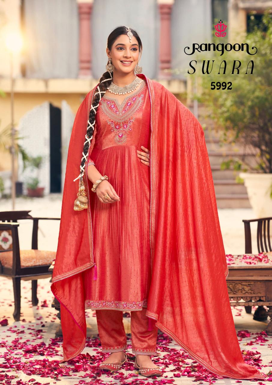 Rangoon swara anarkali style fancy work 3 pcs wholesaler kurti