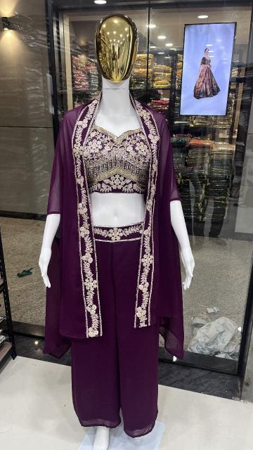 Sahiba d.no-AC-7059 fox georgette plazzo with shrug single kurtis wholesale