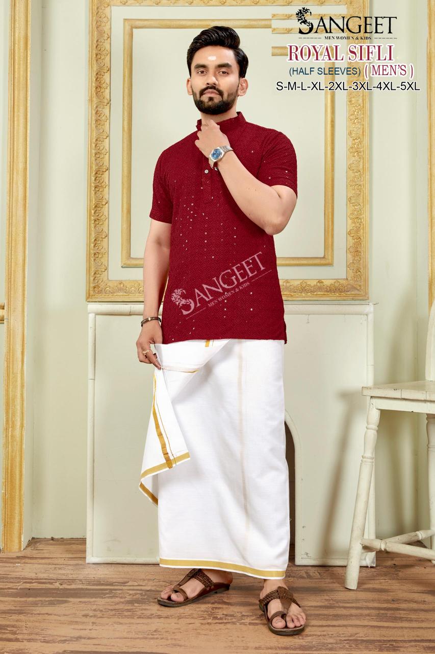 Sangeet royal sifli mens wear half sleeves best indian short kurta