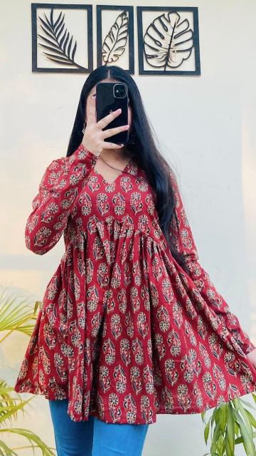 Shorya long sleeve printed office wear short tops kurti wholesaler
