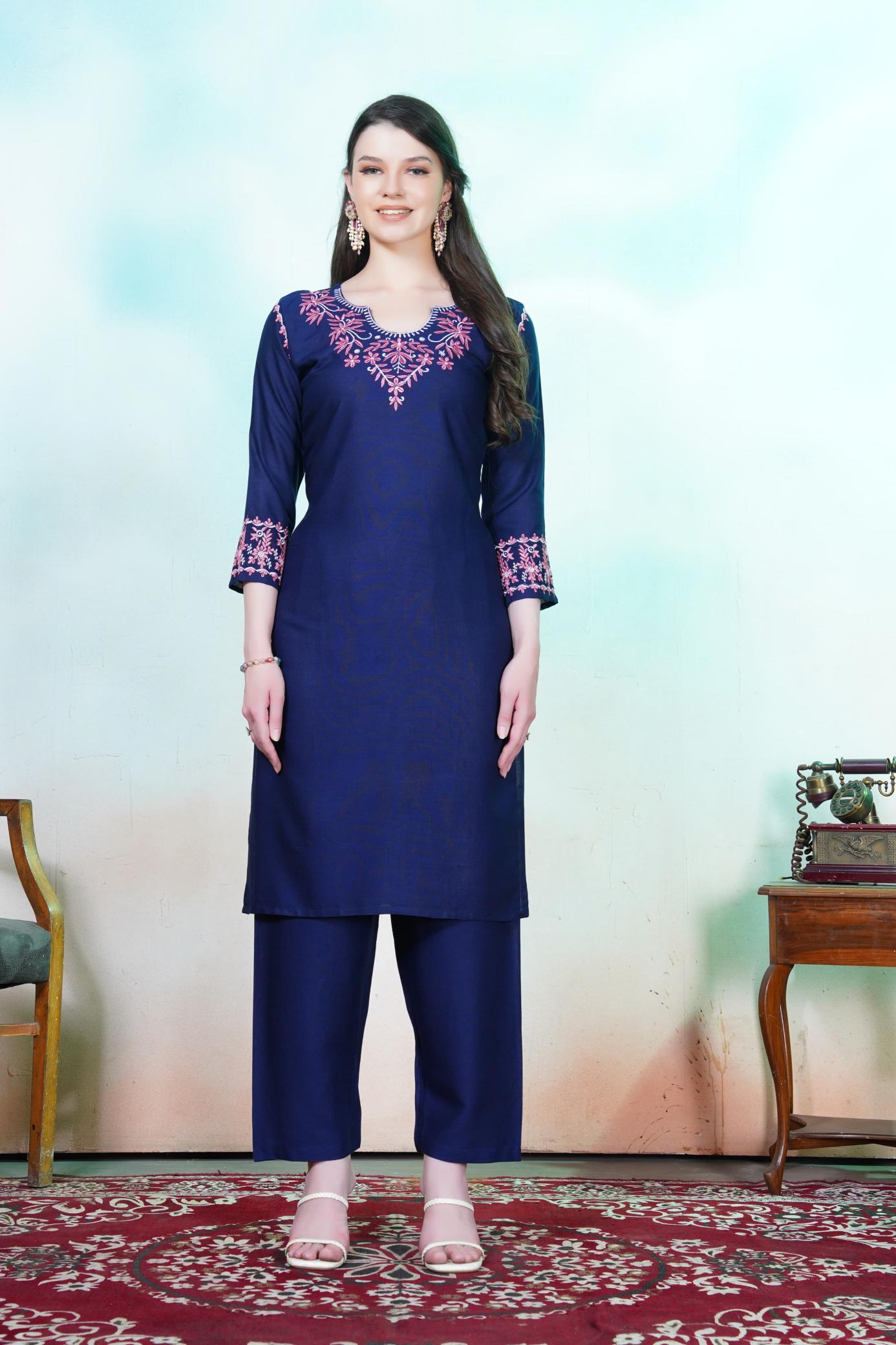Shree salasar anokhi chikankari embroidery work indian kurti with pants