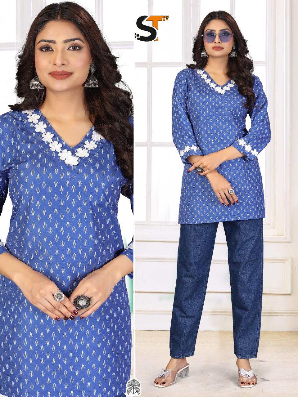 Shree salasar cotton printed short tops with lace kurti wholesale suppliers