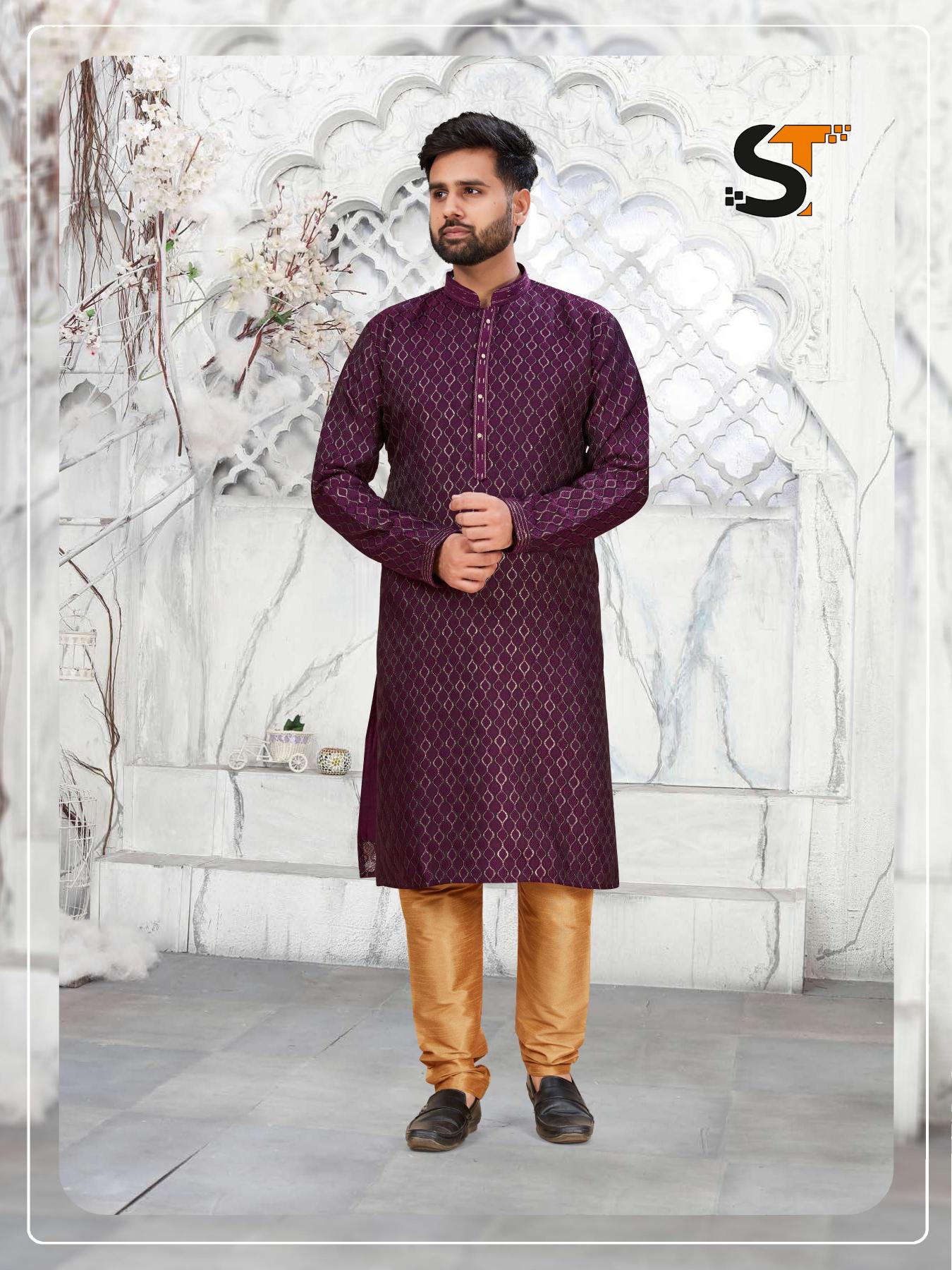 Shree salasar mens wear heavy jacard pajama with kurta indian outfit