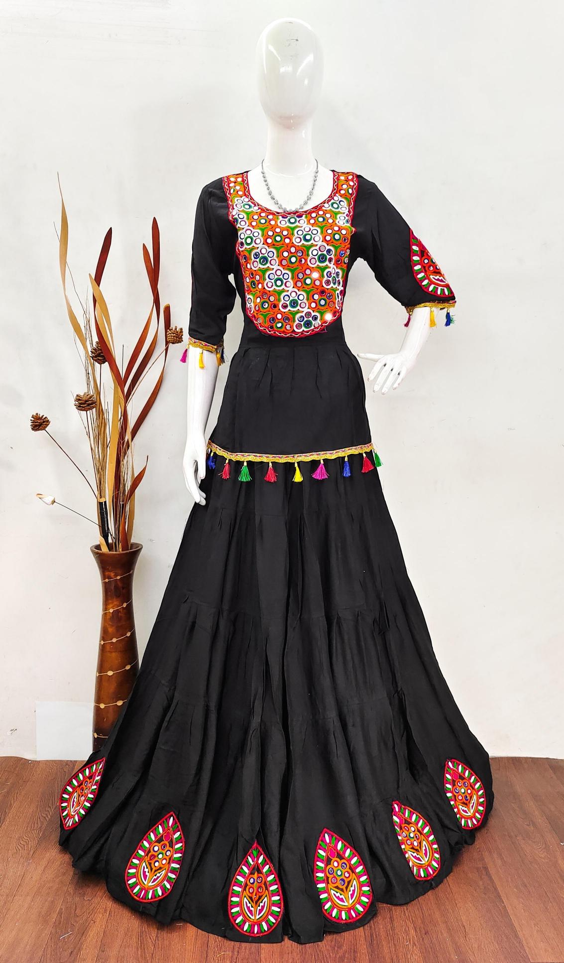 Shree salasar rayon gamthi and mirror work indian kurti with skirt design