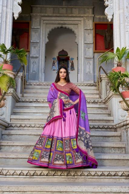 square box Tussar Silk bridal lehenga wholesale delhi
