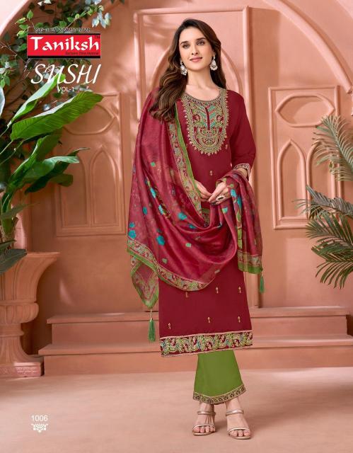 Taniksh sushi vol 1 roman embroidery work 3 pcs surat kurti market
