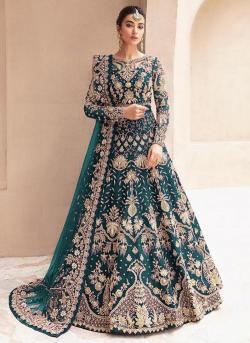 Teal Butterfly Net Embroidery Work wholesale lehenga website